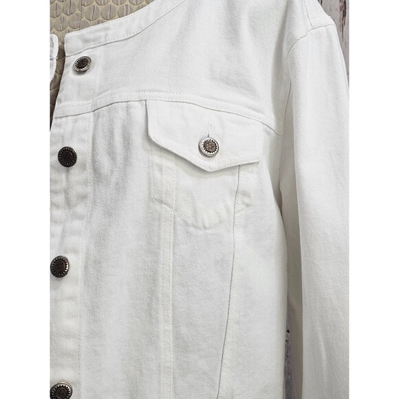 NORTHSTYLE Women's Large Cropped Denim Jacket White Button Up Jean Cotton EUC - Picture 4 of 11